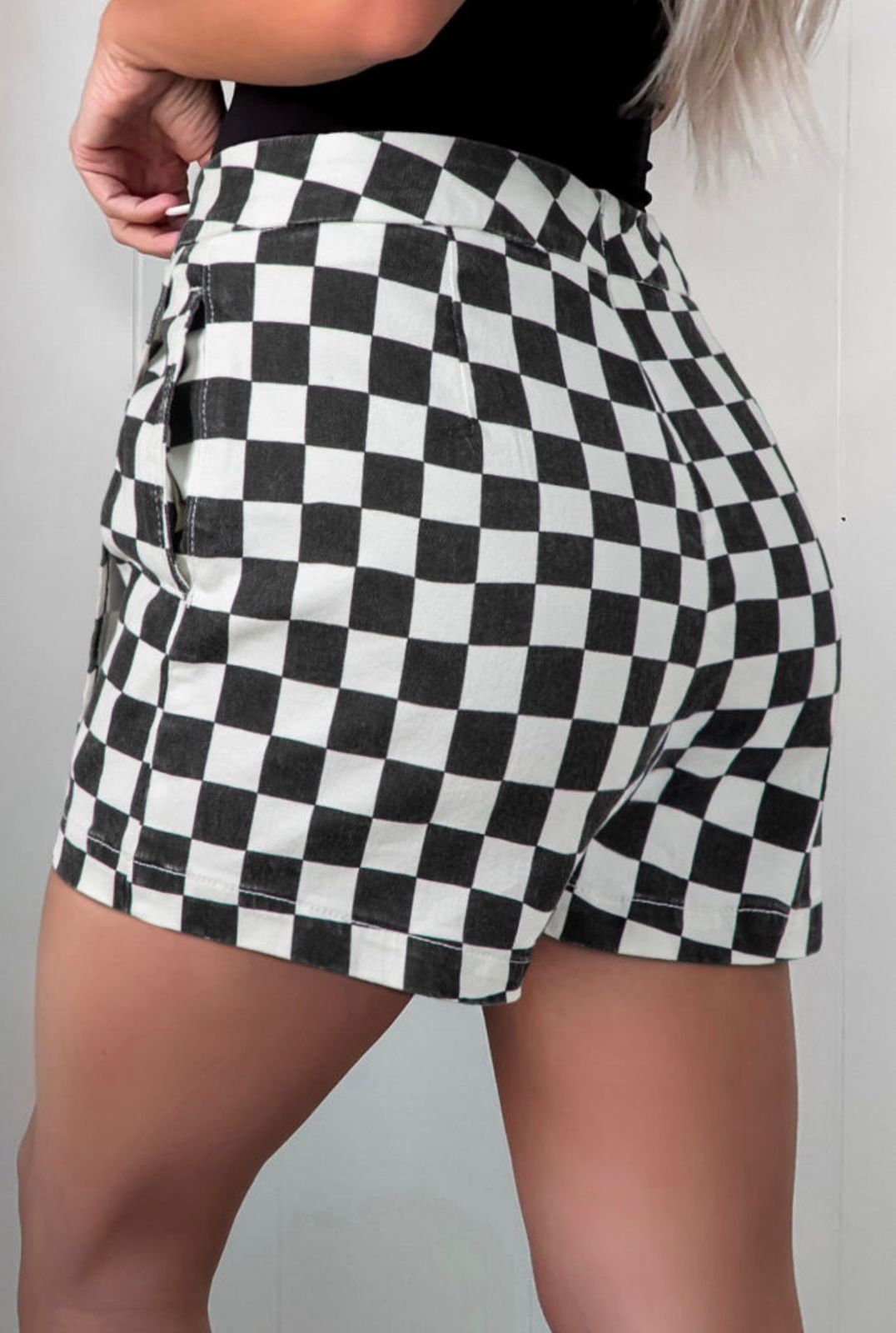 Domino Checkered Denim Shorts