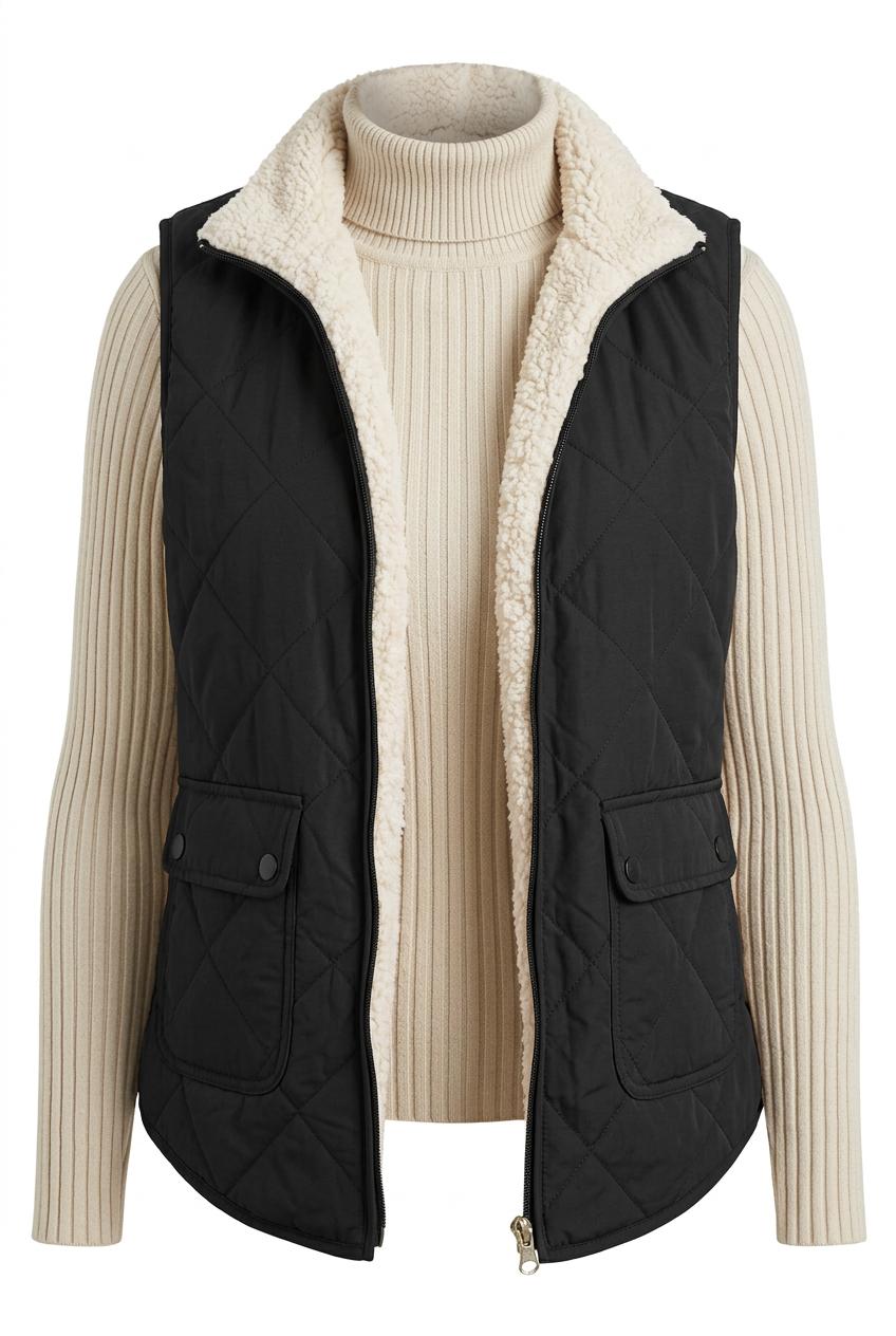 Cozy Cabin Fleece Lined Quilted Black Vest