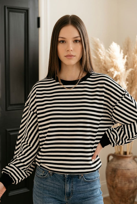 Paris Morning Striped Patch Detail Sweatshirt