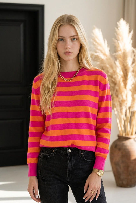 Tropical Punch Striped Shoulder Pad Sweater