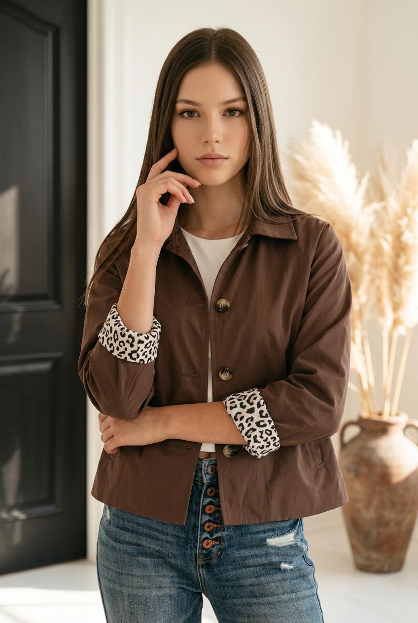 Mocha Muse Collared Leopard Lining Jacket