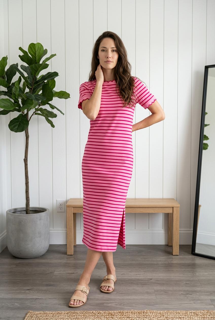 Capri Sunset Striped Scallop Trim Maxi Dress