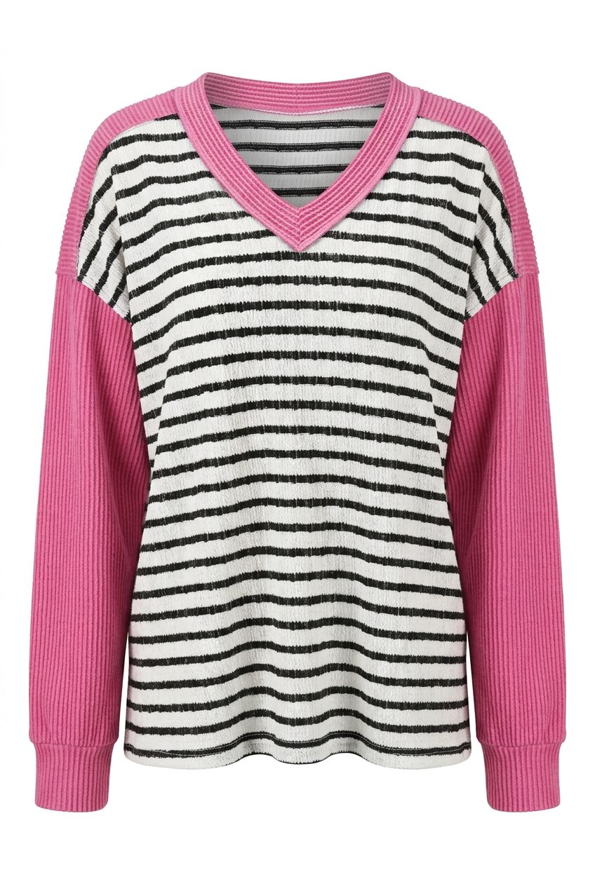 Sweet Escape Stripe Textured Long Sleeve Top