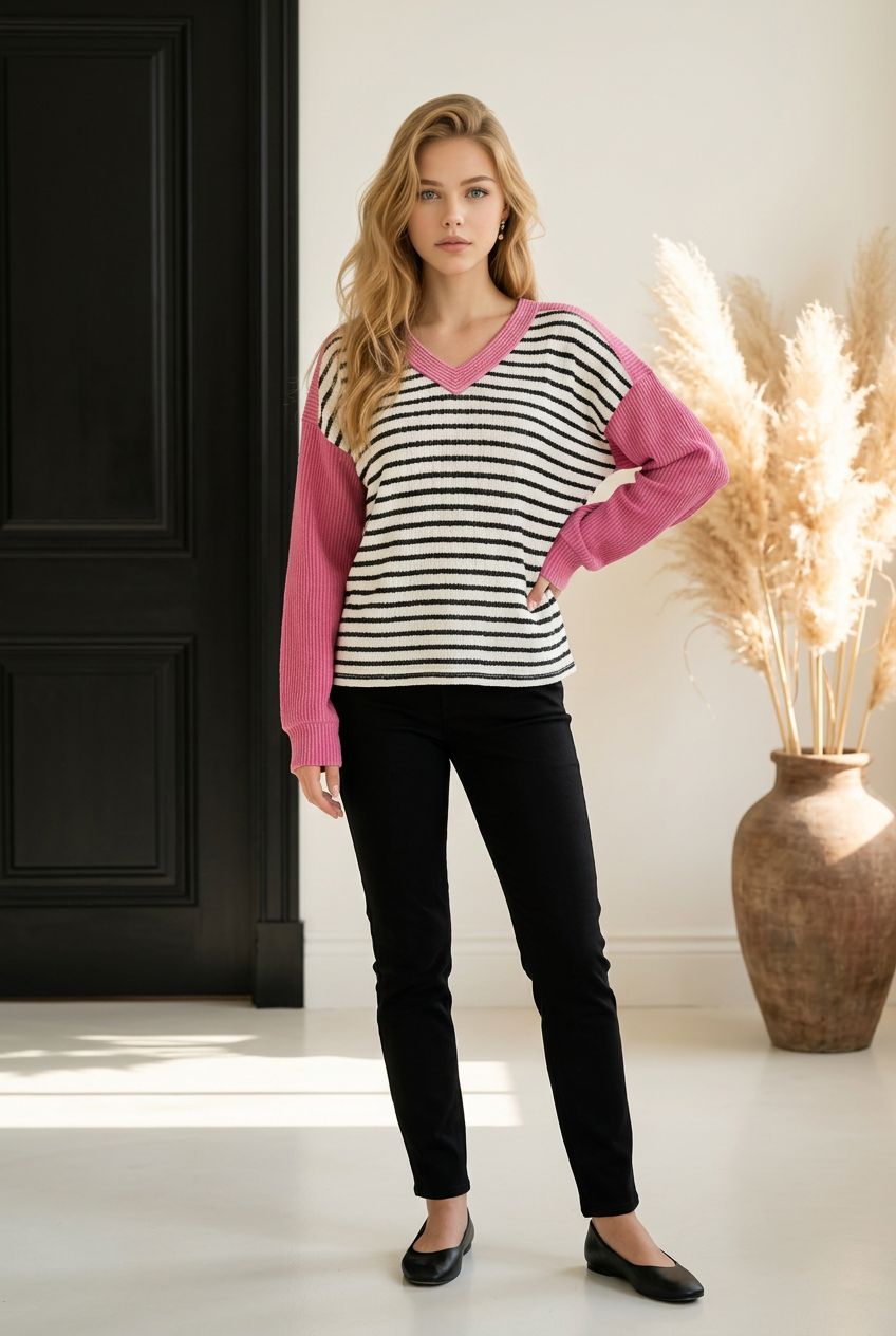 Sweet Escape Stripe Textured Long Sleeve Top