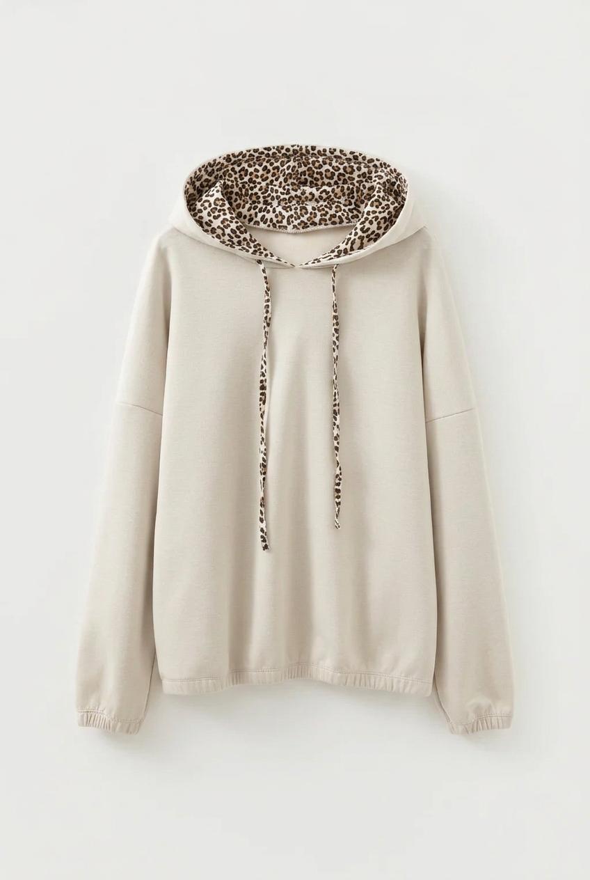 Sienna Leopard Drawstring Soft Beige Hoodie