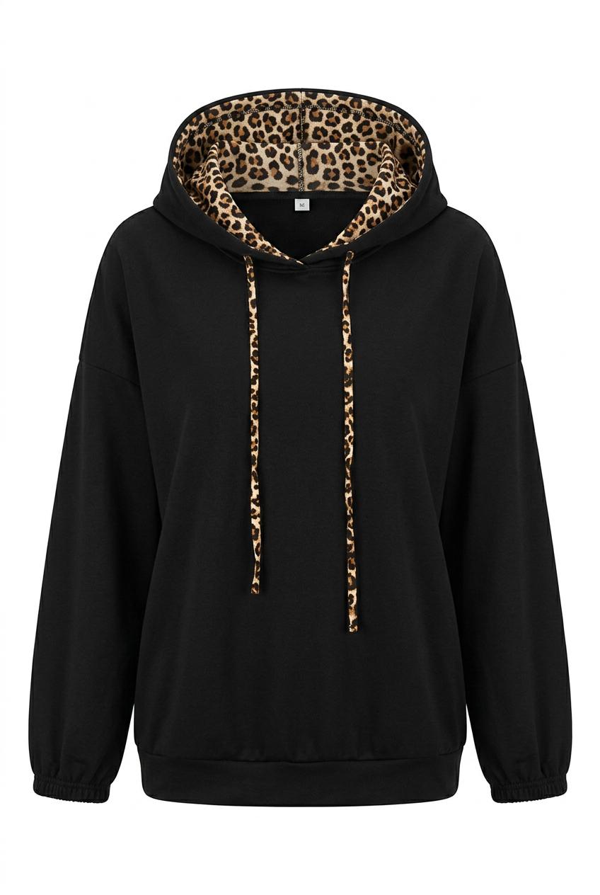 Sienna Leopard Drawstring Black Hoodie