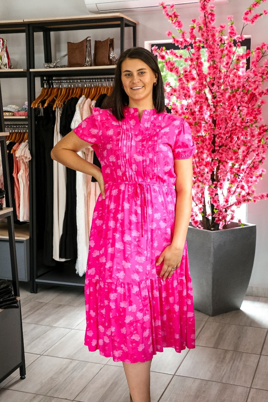Cherry Blossom Ruffle Midi Dress