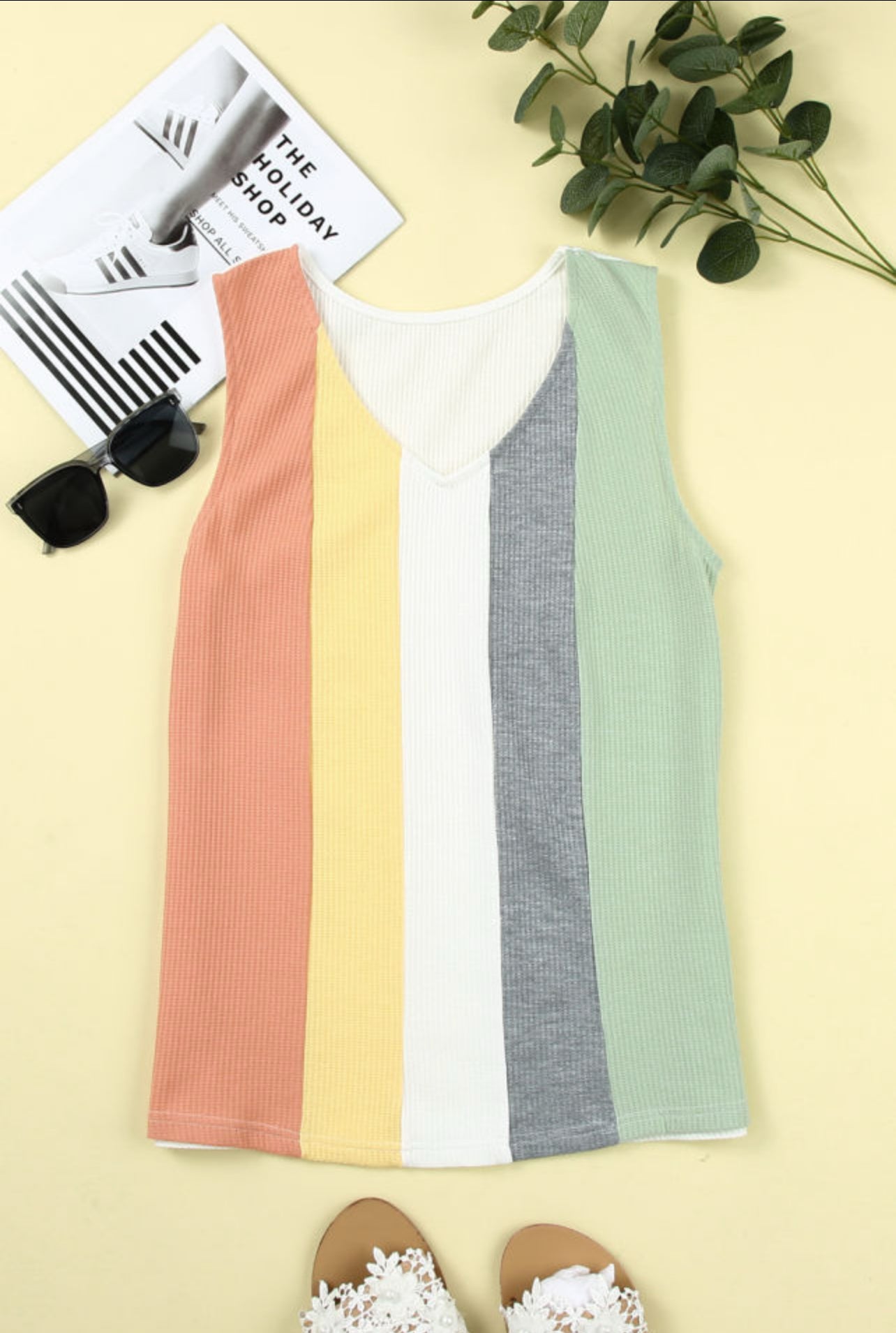Multi Color V-neck Knit Tank Top