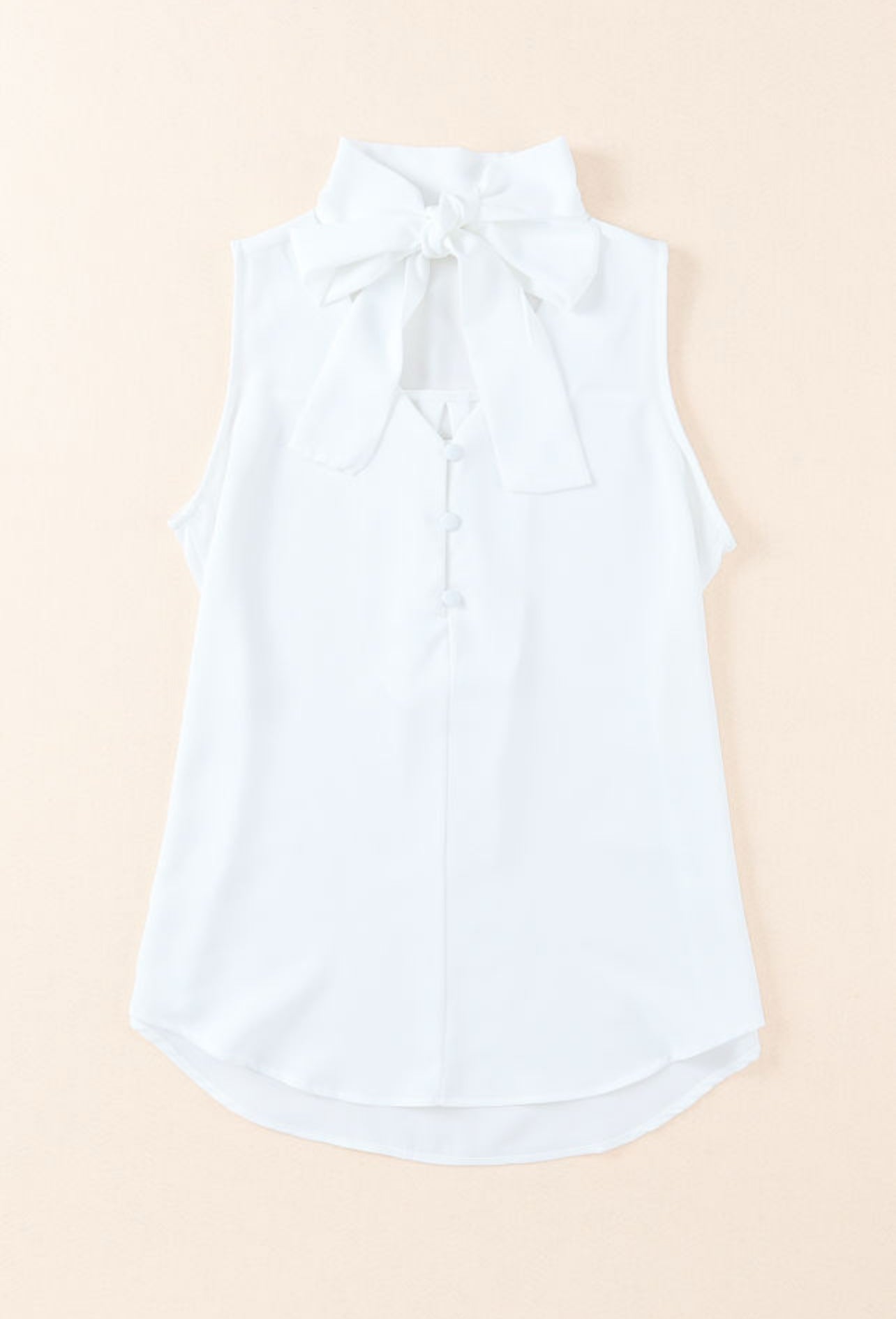 Snowy Bow Tie V-Neck Sleeveless Blouse