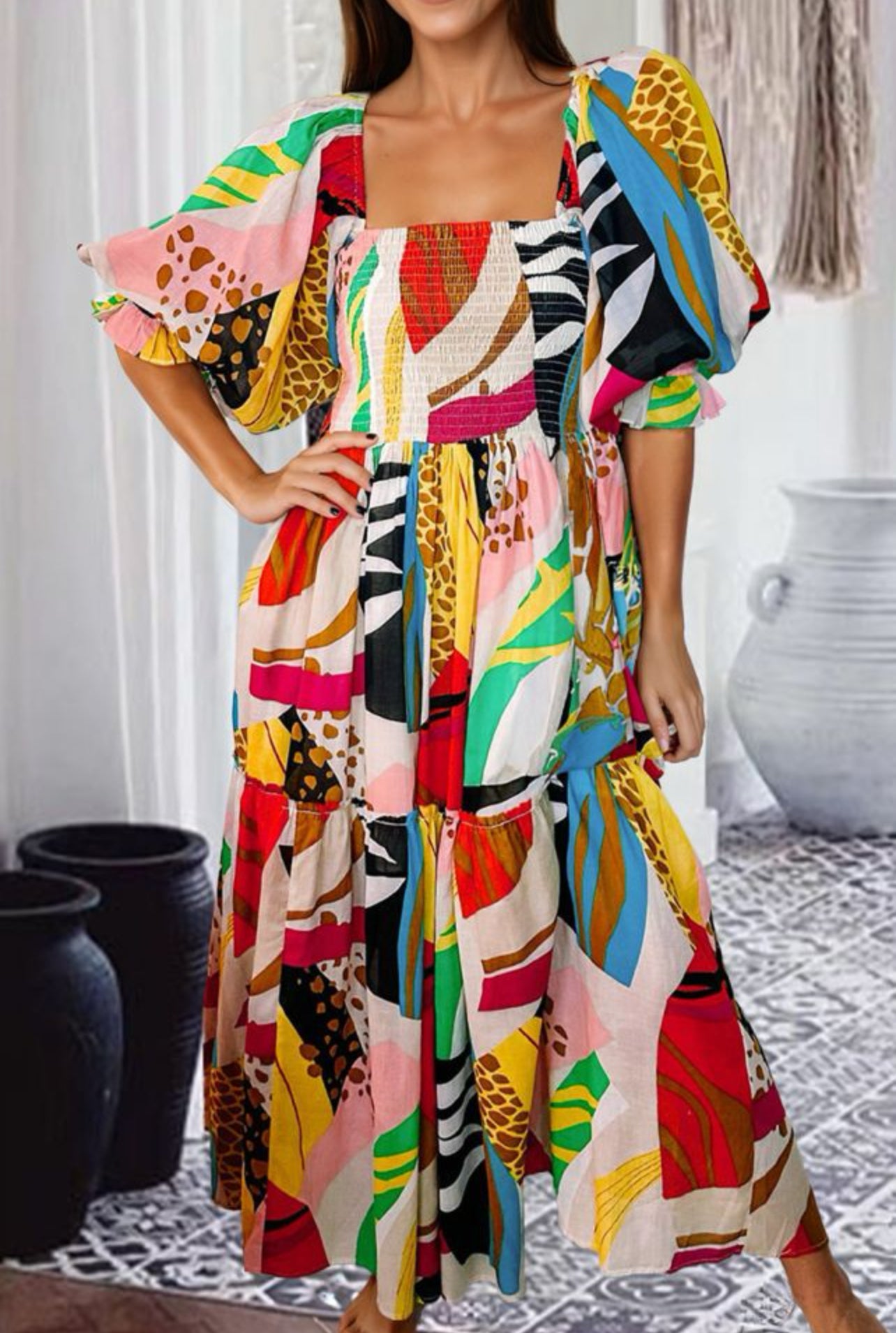 Mardi Gras Abstract Boho Long Dress